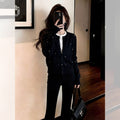 Women's Fall Korean Elegant Knit Wool Crystal Cropped Sweater + Cardigan + Jacket + T - Black