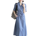 2026 spring and summer new short-sleeved large size slim mid-length cardigan windbreaker dress women