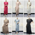 Pleated Fringe Short Sleeve Long Dress, Light Luxury Casual