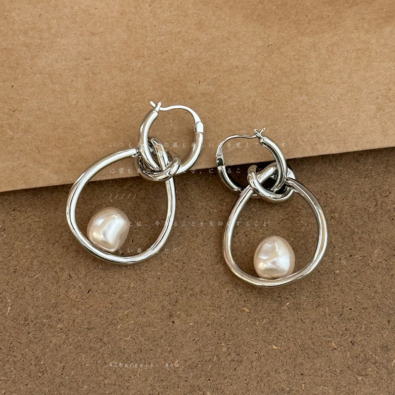 French Vintage Oval Pearl Hoop Earrings - view 7