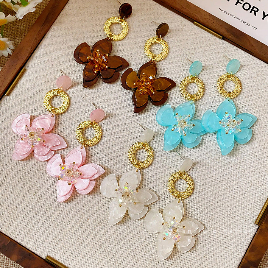 Resin Flower Pendant Tassel Earrings - view 3
