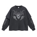 Men's Fall Streetwear Retro Snow-Denim Distressed Washed Printed Faux Layered T-Shirt