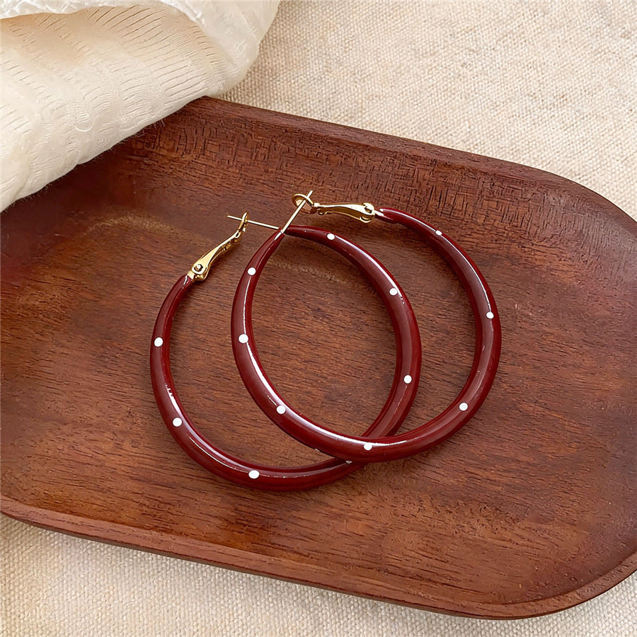 Vintage Enamel Polka Dot Hoop Earrings - view 8