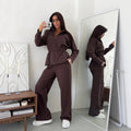 Fall-Winter Slimming Stand Collar Waist-Tie Loose Pants + Top 2-Piece Set