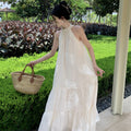 French Style Off-Shoulder Halter Dress, Fairy Princess Beach Vacation Long Dress
