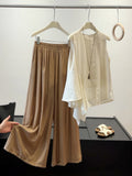 Summer Fashion Elegant Sleeveless Asymmetric Wide Leg Pants + Shirt + Tank Top 2-Piece Set