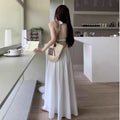 Backless Halter Tie Beach Long Dress, Sanya Vacation Style