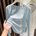 Women's Summer Korean Knit Lightweight Cardigan + Camisole + Shawl + Skirt 2026 - Black