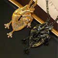 Vintage Full Diamond Heart Necklace Fashionable Personality Vintage Sweater Chain Imperial Western Heavy-Duty Necklace