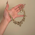 Fall Day Champagne Rhinestone Heavy-Duty Teardrop Necklace Light Luxury Niche Clavicle Chain Banquet Party Noble Jewelry Set