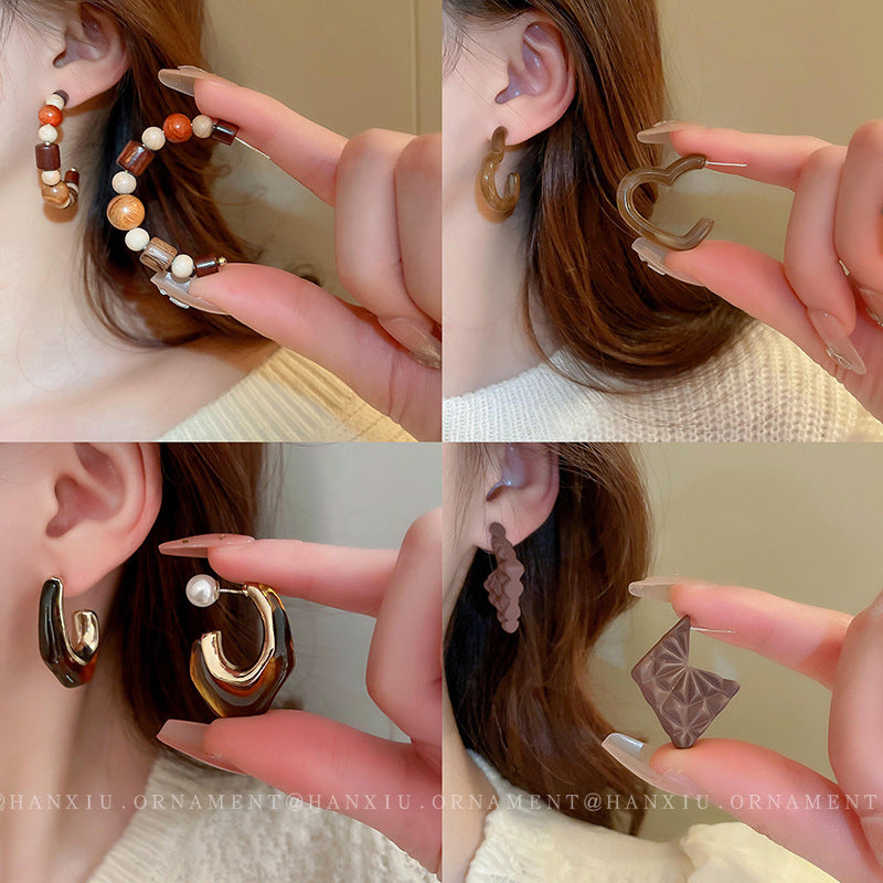 Brown Feather Heart Drop Earrings - view 2