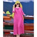 Chinese Cotton Linen Heavy Embroidery Cheongsam Dress, 3/4 Sleeve