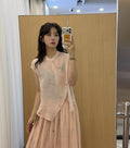 Summer Korean Artistic Ramie Mini Flutter Sleeve Stand Collar Diagonal Placket Lightweight Shirt