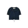 Summer Korean Slimming Lace Short Sleeve Peter Pan Collar Drawstring Shirt