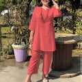 Women's Spring-Summer Ethnic Sporty Plus Size Long Sleeve Loose Set 2026 - White