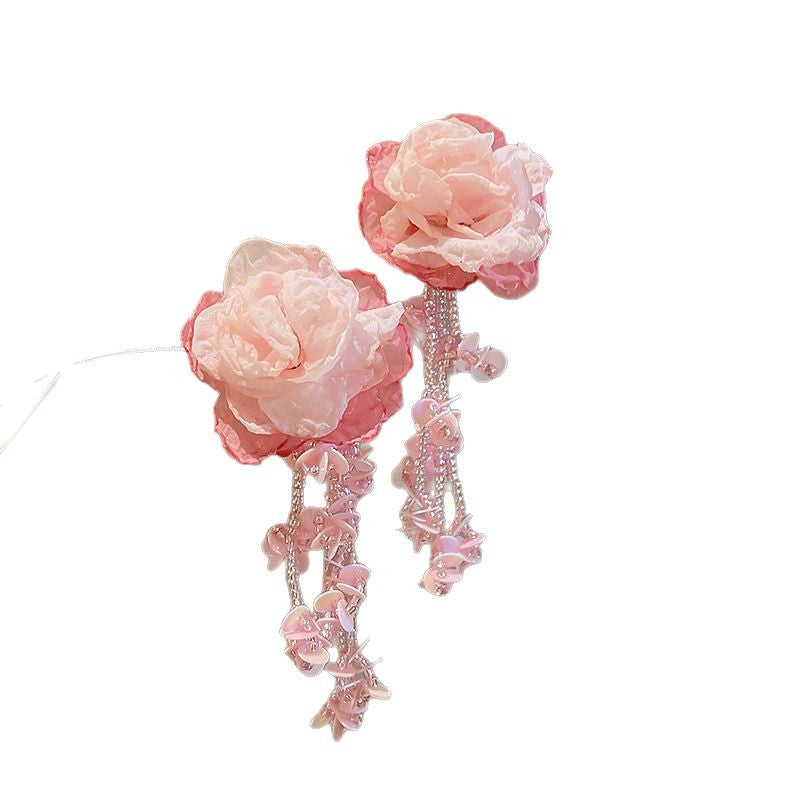 Floral Seed Bead Crystal Tassel Earrings - view 5
