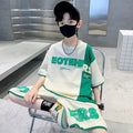 Boys' Waffle Spliced Short Sleeve Set