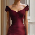 Off-Shoulder Satin Mermaid Evening Gown - Slim Fit Banquet Toasting Dress