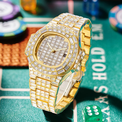 PINTIME / Item Time New Rhinestone Starry Sky Series Full Square Diamond Casual Trendy Waterproof Date Quartz Watch