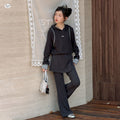 Girls' Spliced Hoodie & Slightly Flared Pants Set - Korean