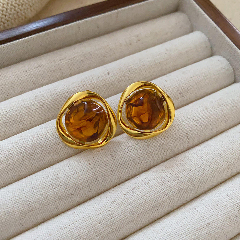 Brown Heart Oval Statement Earrings - view 10