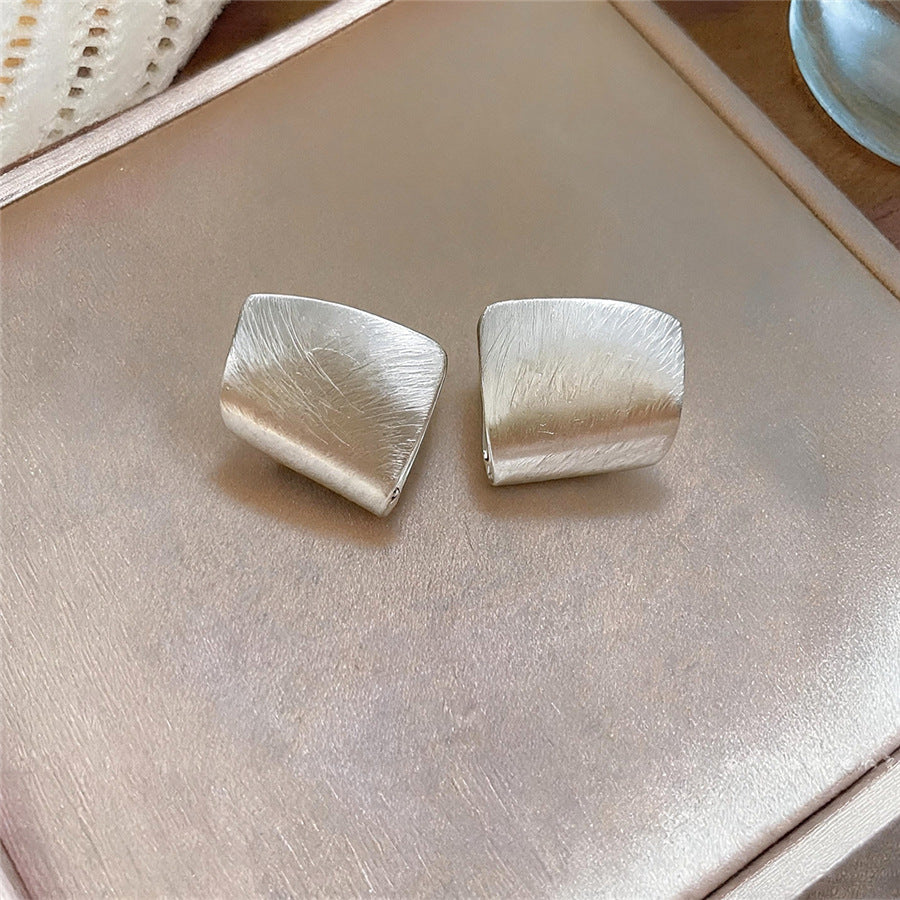 Brushed Metal Diamond Pendant Stud Earrings - view 7