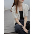 Women's Summer Elegant Short Sleeve Lightweight Loose Cropped Blazer + Top 2026 - Black