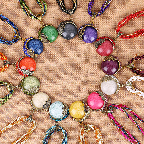 EU/US Import New Fashionable Retro Ethnic Style Bohemian Necklace Rhinestone Cat-Eye Stone Necklace Sweater Chain