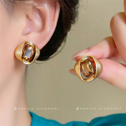18K Gold-Plated Square Rhinestone Stud Earrings