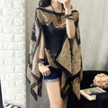 Women's Summer Ethnic Retro Chiffon Printed Lightweight Sun-Protection Top + Shawl + - Black
