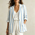 Women's Vacation Casual Long Sleeve Striped Loose Blazer 2026 - Gray