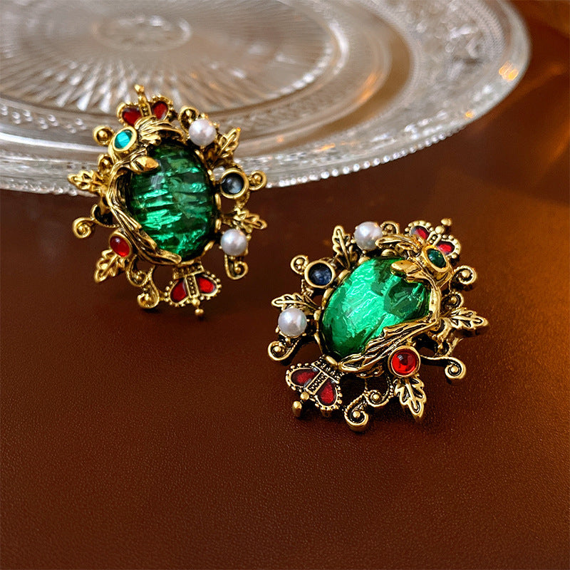 Oval Crystal Vintage Stud Earrings - view 3