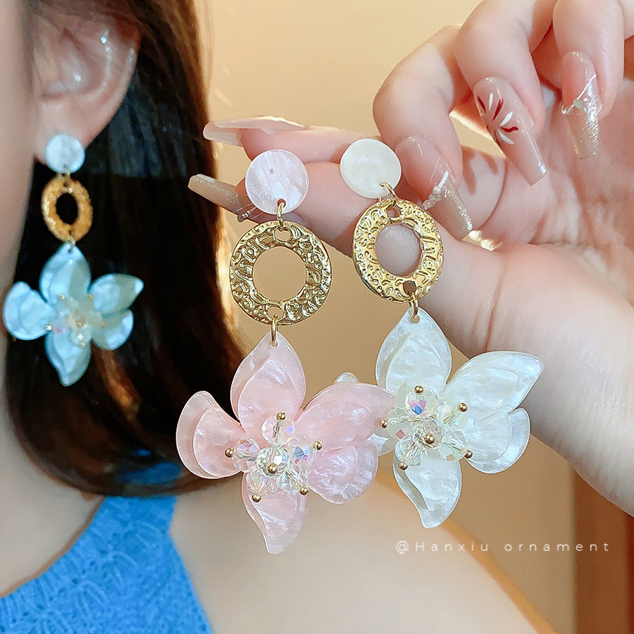 Resin Flower Pendant Tassel Earrings - view 2