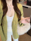 Women's Fall Korean Knit Wool Loose Sweater + Cardigan + Jacket 2026 - Green