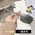 2190新款 时尚 无边框感光变色眼镜男女防辐射平光镜成品近视眼镜