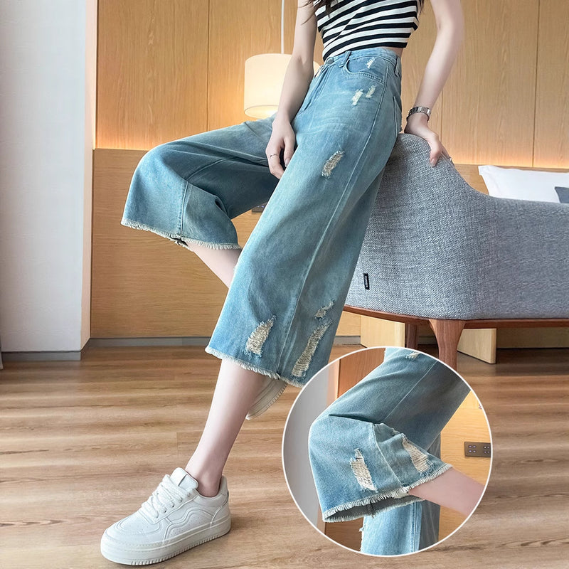 Summer Retro Slimming Petite High Waist Loose Straight Leg Wide Leg Pants + Pants