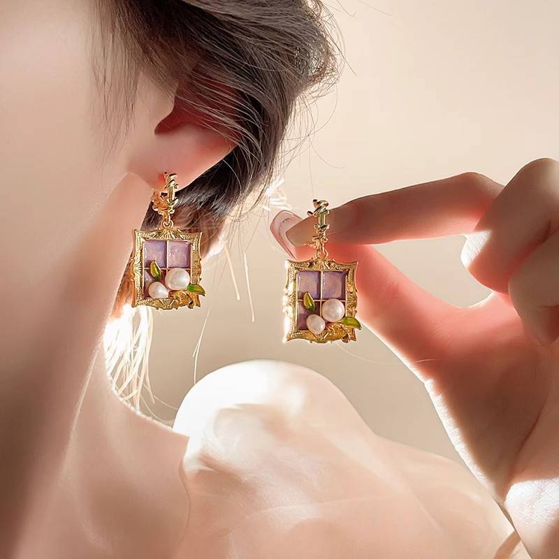 Monet Garden Floral Pearl Rhinestone Earrings - view 4