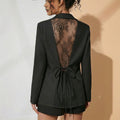 Women's Lace Tie-Front Waist-Tie Lightweight Blazer 2026 - Black