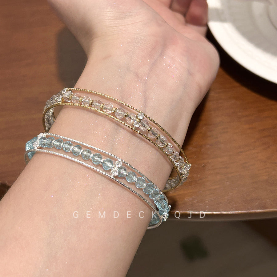 French Glass Bead Zircon Open Bangle Bracelet - view 4