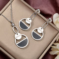 Western Exquisite Asymmetric Luxury Creative Polygon Geometric Band Shape Texture Glaze Heart Earrings Necklace Set