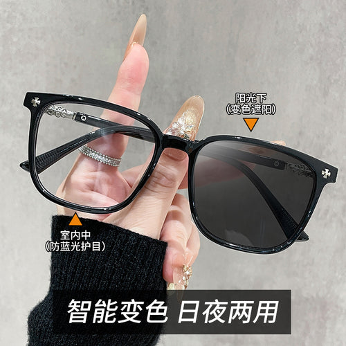 New Big Frame Blue-Light Glasses Influencer Bare Face Slender Photochromic Plano Premium Can Fit Prescription Glasses Frame