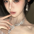 Galaxy Micro Diamond Teardrop Draped Jewelry Set Light Luxury Niche Choker Wedding Gathering Party Ambient Feel Necklace Women