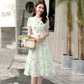 Sweet Small Floral Bow Tie Dress, French Print Slimming