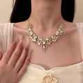 Fall Day Champagne Rhinestone Heavy-Duty Teardrop Necklace Light Luxury Niche Clavicle Chain Banquet Party Noble Jewelry Set