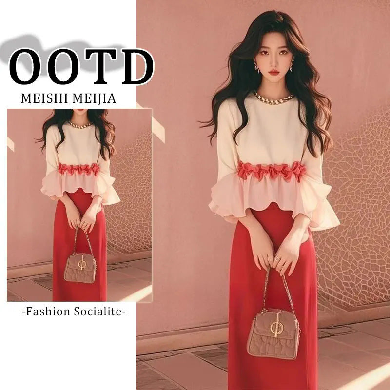 Spring Chanel-Style Fashion Ruffle Skirt + Top 2-Piece Set