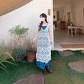 Women's Summer Bohemian Vacation Crochet Sleeveless Hollow-Out Loose Crochet Dress + - Blue (Single)