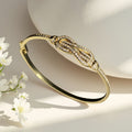 18K Gold Plated 4th Petal Flower Cubic Zirconia Bangle Light Luxury Premium Influencer Hand Jewelry Lucky Flower Mother of Pearl Bracelet Jewelry