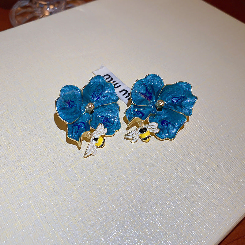 Blue Heart and Flower Square Stud Earrings – Trendy Summer Style - view 10
