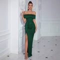 Women's Off-Shoulder Pleated Sexy Elegant Socialite Evening Gown Party