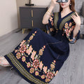 Women's Chinese French Short Sleeve V-Neck Printed Dress + Skirt 2026 - 1-1#